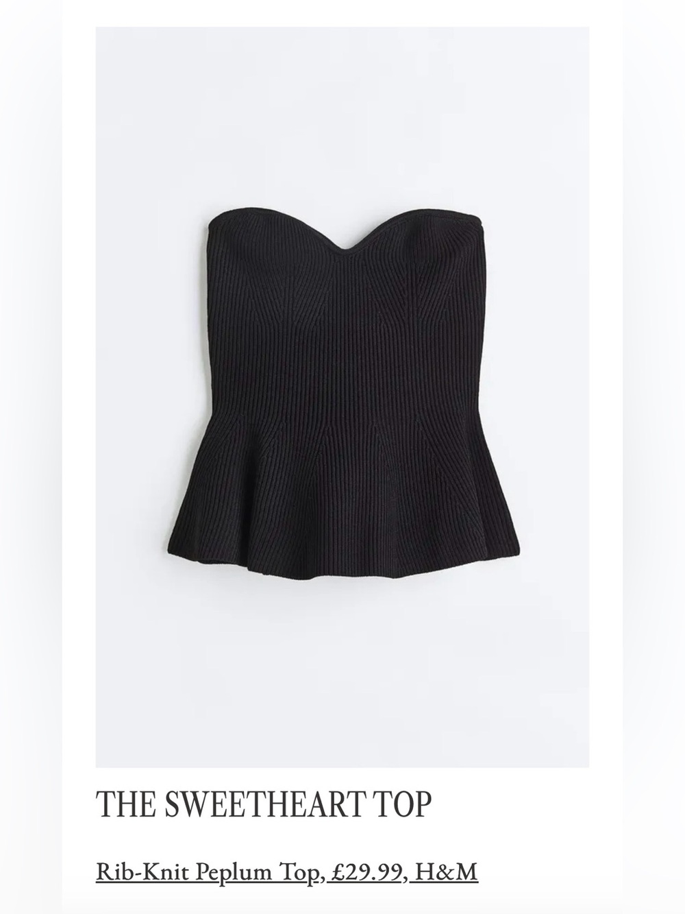 Strapless Rib-Knit Peplum Top - Black
